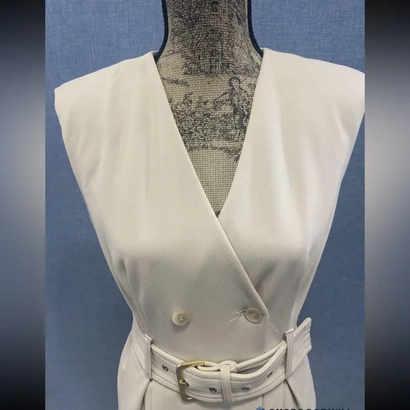 Calvin Klein Ivory Belted Sleeveless Trench Dress Minimalist Office Chic Size 4 - Picture 9 of 11